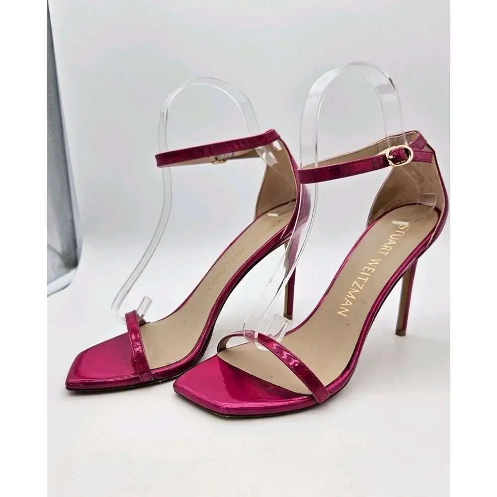 Stuart Weitzman Nudistcurve 100 Stilleto Heel in Pink Fushia Iridesent Women 9